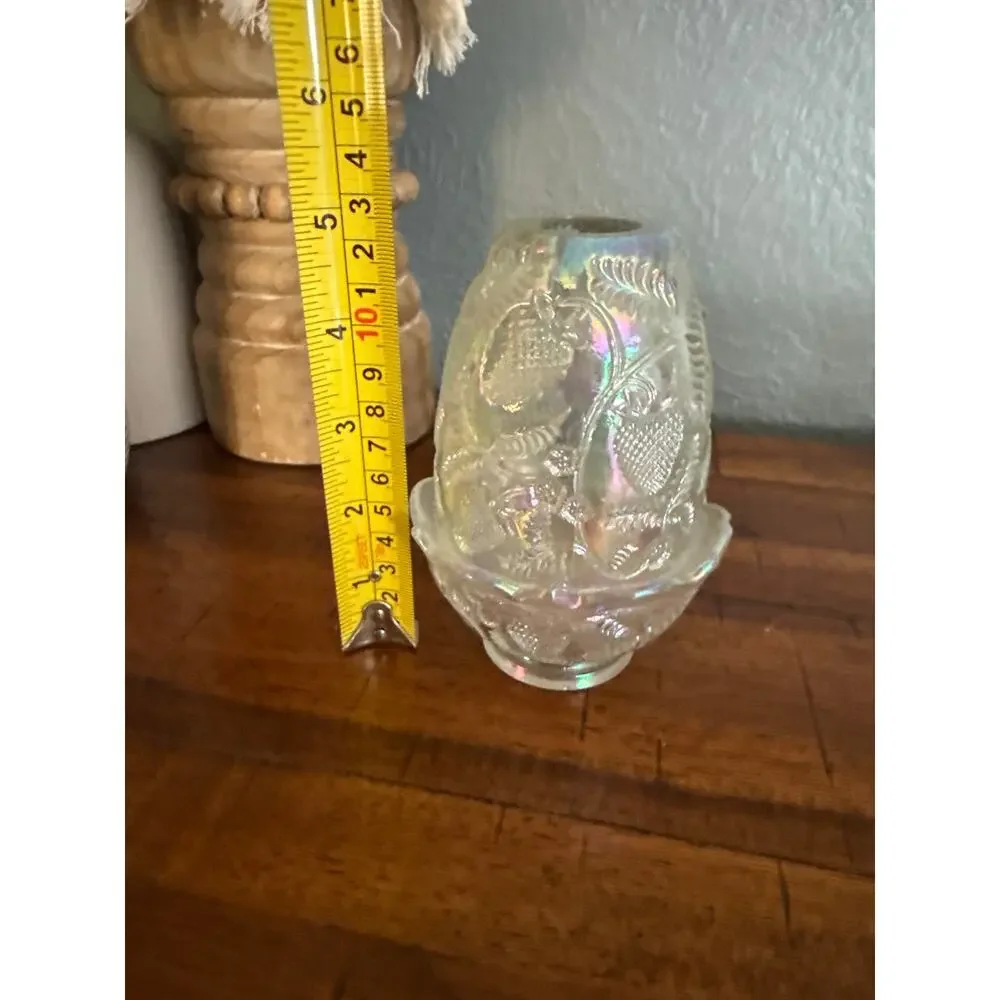 Vintage Fenton Clear Iridescent Glass Strawberry Fairy Lamp - Picture 9 of 9